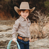 PLAID LONG SLEEVE PEARL SNAP - Purple/Orange